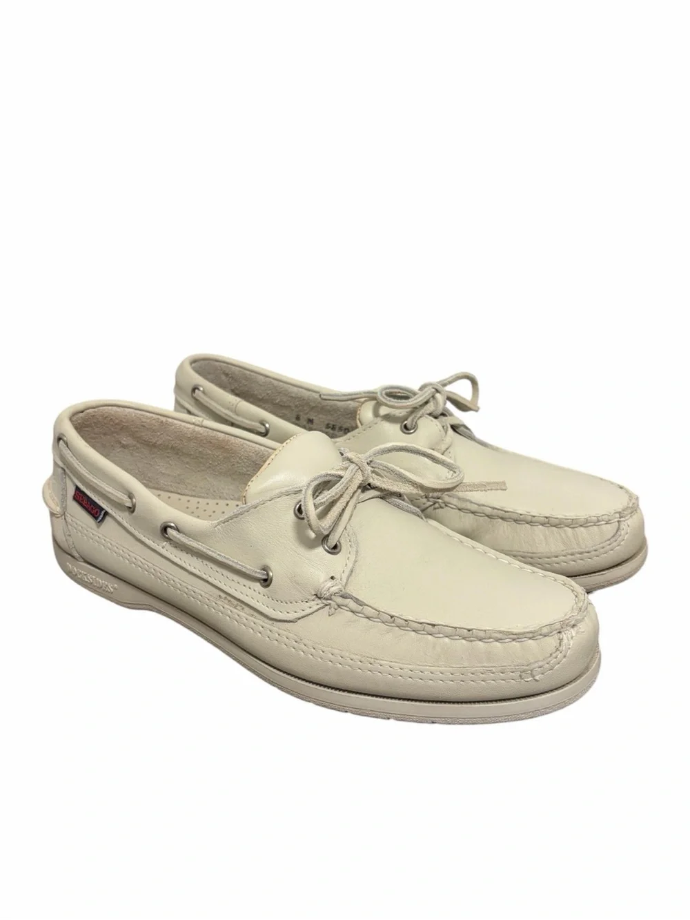 Sebago Docksiders Cream Leather Boat Shoes Loafers - Like New - Men’s 8